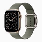 Apple Watch Series 11 42mm, Gold Titanium Case with Modern Buckle - Sage Gray