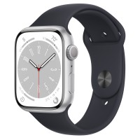 Apple Watch Series 8 45mm, Silver Aluminum Case with Sport Band - Midnight