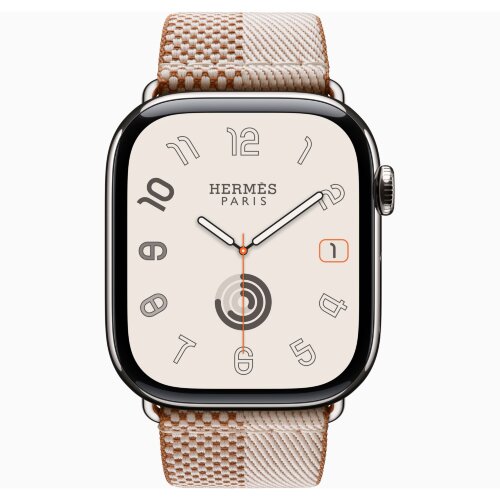 Apple Watch Hermes Series 11 46mm, клетчатый бежевый ремешок из плетеного нейлона
