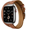 Apple Watch Hermes Series 12 42mm, двойной тонкий коричневый кожаный ремешок