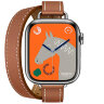 Apple Watch Hermes Series 12 42mm, двойной тонкий коричневый кожаный ремешок