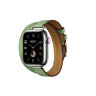 Кожаный ремешок Hermes для Apple Watch Double Tour 41mm Attelage - Светло-зеленый (Vert Criquet)