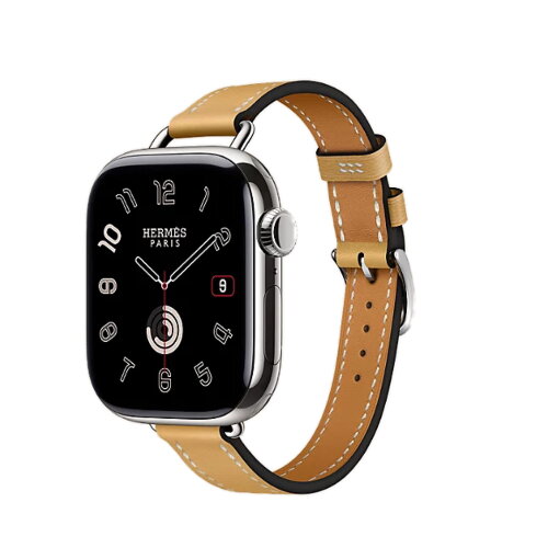 Кожаный ремешок Hermes для Apple Watch Single Tour 42mm Attelage - Соломенный (Paille/Écru)