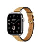 Кожаный ремешок Hermes для Apple Watch Single Tour 42mm Attelage - Соломенный (Paille/Écru)