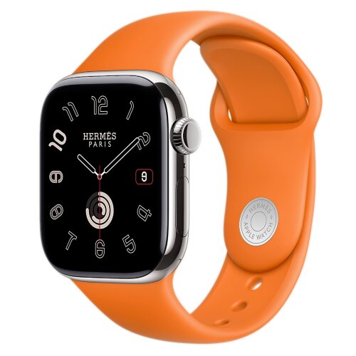 Apple Watch Hermes Series 10 42mm, тонкий кожаный ремешок гранатового цвета