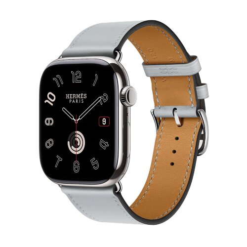 Кожаный ремешок Hermes для Apple Watch Single Tour 46mm - Серо-голубой (Bleu Glacier)