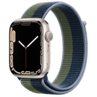 Apple Watch Series 7 45 мм, из алюминия «Сияющая звезда», спортивный браслет «Синий омут/зелёный мох»