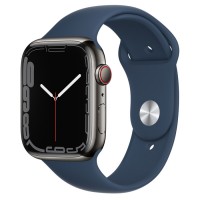 Apple Watch Series 7 45 мм, Стальные графитового цвета, спортивный ремешок «Синий омут»