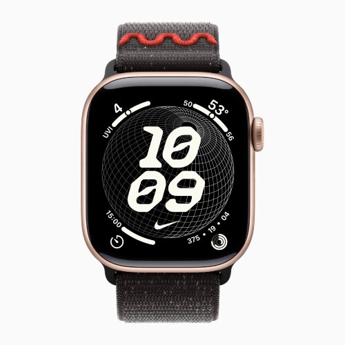 Apple Watch Series 11 42mm, Rose Gold Aluminum Case with Nike Sport Loop - Midnight Black