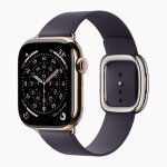 Apple Watch Series 11 42mm, Gold Titanium Case with Modern Buckle - Midnight Purple