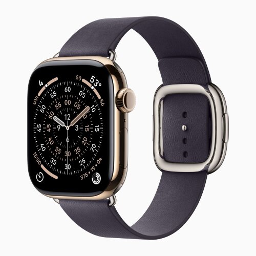 Apple Watch Series 11 42mm, Gold Titanium Case with Modern Buckle - Midnight Purple