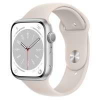 Apple Watch Series 8 45mm, Silver Aluminum Case with Sport Band - Starlight