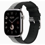 Apple Watch Hermes Series 11 46mm, клетчатый черно-белый ремешок из плетеного нейлона