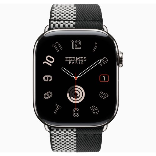 Apple Watch Hermes Series 11 46mm, клетчатый черно-белый ремешок из плетеного нейлона