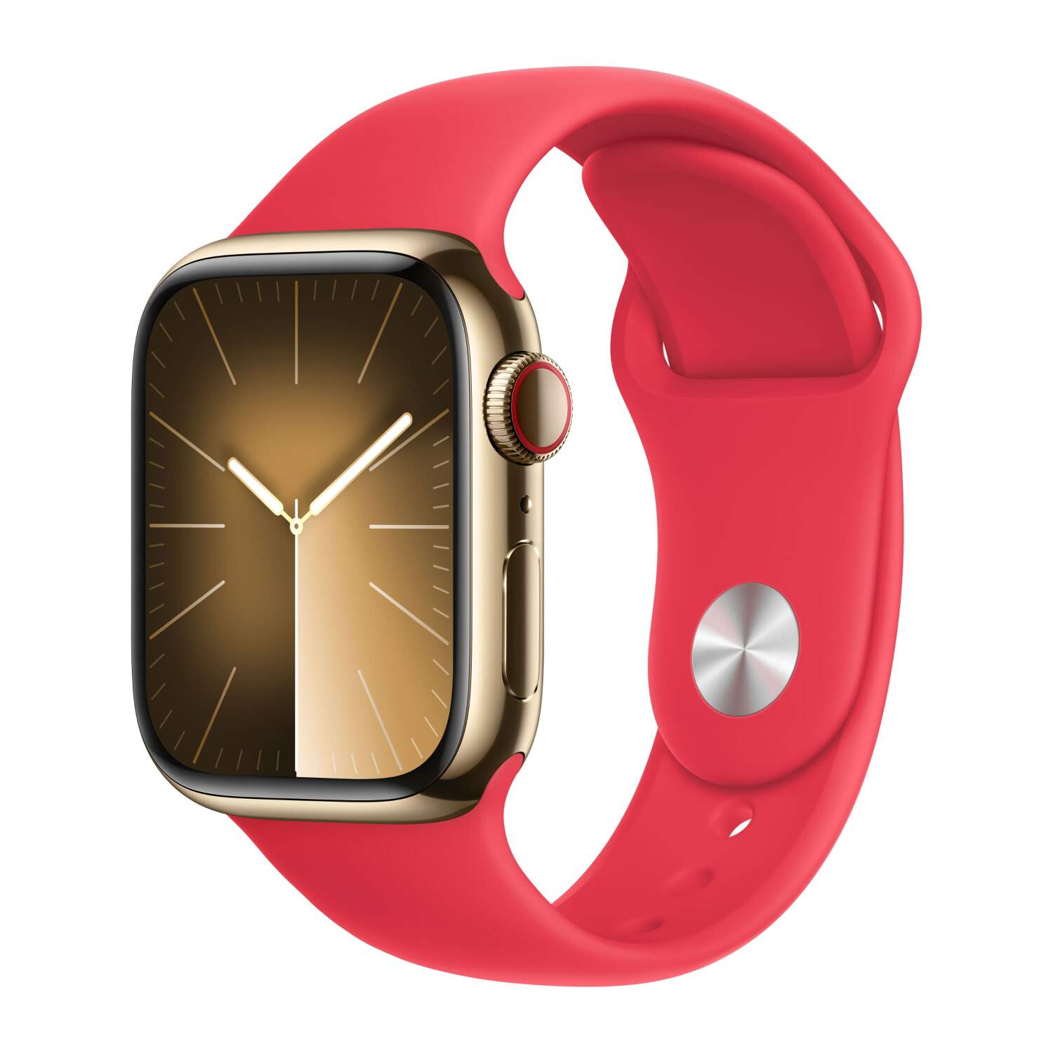 Apple Watch Series 9 45mm Gold Stainless Steel Case with Sport Band Red