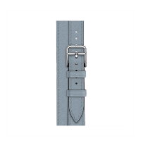 Кожаный ремешок Hermes для Apple Watch Double Tour 42mm Attelage - Bleu Lin с белой строчкой