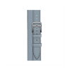 Кожаный ремешок Hermes для Apple Watch Double Tour 42mm Attelage - Bleu Lin с белой строчкой