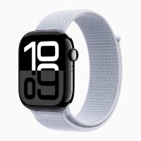 Apple Watch Series 10 46mm, Jet Black Aluminum Case with Sport Loop - Blue Cloud