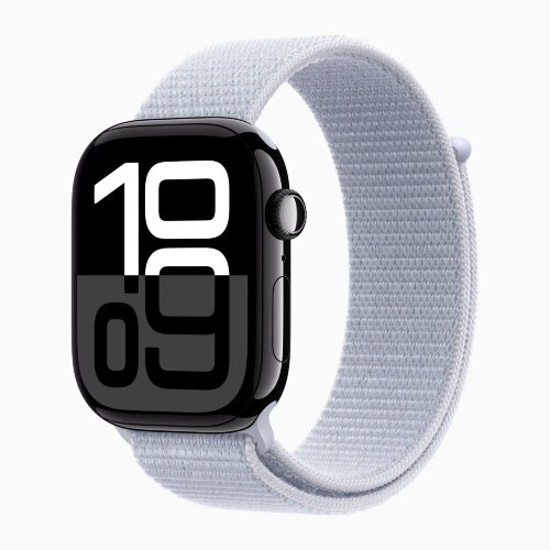 Apple Watch Series 10 46mm, Jet Black Aluminum Case with Sport Loop - Blue Cloud