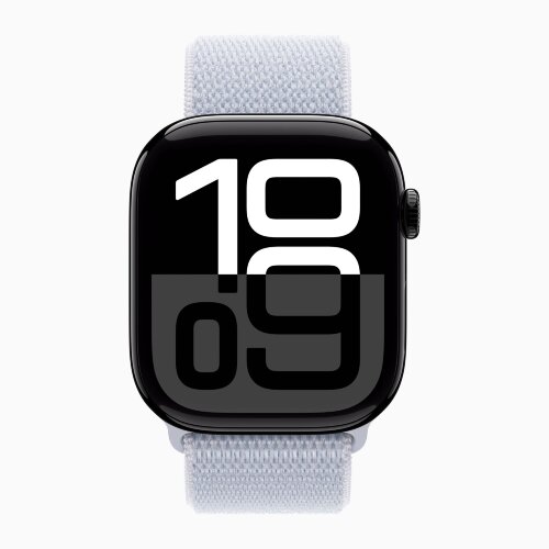 Apple Watch Series 10 46mm, Jet Black Aluminum Case with Sport Loop - Blue Cloud