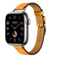 Apple Watch Hermes Series 10 42mm, тонкий кожаный ремешок оранжевого цвета