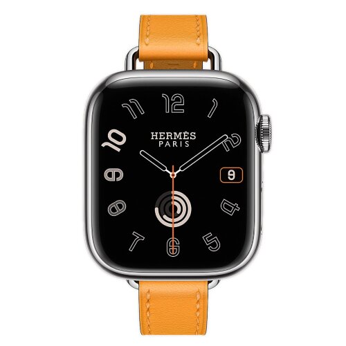 Apple Watch Hermes Series 10 42mm, тонкий кожаный ремешок оранжевого цвета