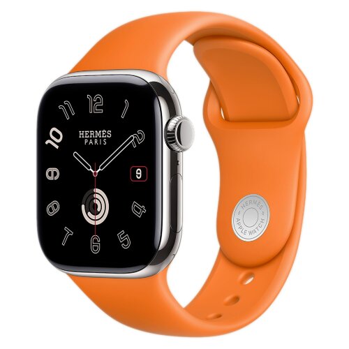 Apple Watch Hermes Series 10 42mm, тонкий кожаный ремешок оранжевого цвета