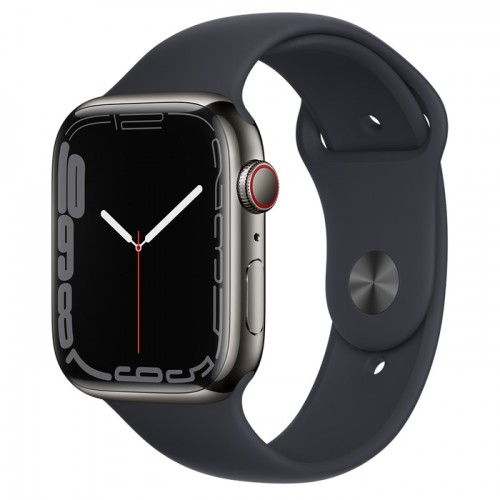 Apple Watch Series 7 45 мм, Стальные графитового цвета, спортивный ремешок «Тёмная ночь»
