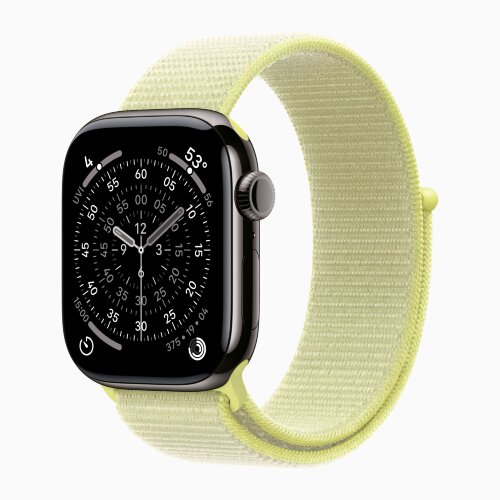Apple Watch Series 11 42mm, Slate Titanium Case with Sport Loop - Neon Yellow