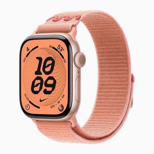 Apple Watch Series 11 42mm, Rose Gold Aluminum Case with Nike Sport Loop - Alpenglow Pink
