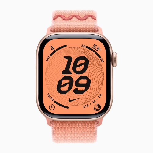 Apple Watch Series 11 42mm, Rose Gold Aluminum Case with Nike Sport Loop - Alpenglow Pink