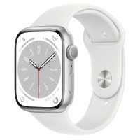 Apple Watch Series 8 45mm, Silver Aluminum Case with Sport Band - White
