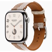 Apple Watch Hermes Series 11 42mm, клетчатый бежевый ремешок из плетеного нейлона