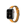 Кожаный ремешок Hermes для Apple Watch Single Tour 42mm Attelage - Оранжевый (Jaune D'or)