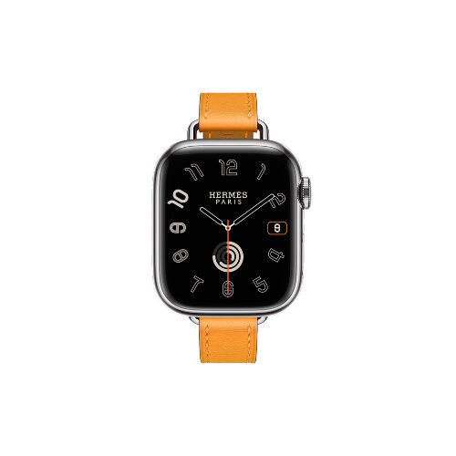 Кожаный ремешок Hermes для Apple Watch Single Tour 42mm Attelage - Оранжевый (Jaune D'or)