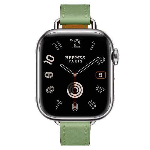 Apple Watch Hermes Series 10 42mm, тонкий кожаный ремешок зеленого цвета