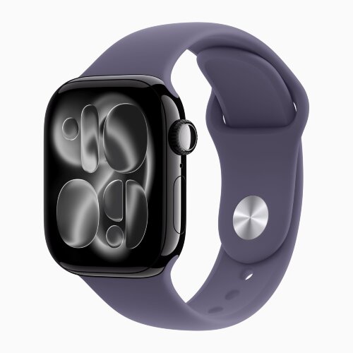 Apple Watch Series 11 42mm, Jet Black Aluminum Case with Sport Band - Purple Fog