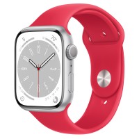 Apple Watch Series 8 45mm, Silver Aluminum Case with Sport Band - Red