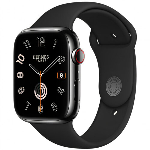 Apple Watch Hermes Series 9 45mm, черный корпус, двойной кожаный ремешок черного цвета