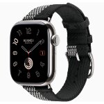Apple Watch Hermes Series 11 42mm, клетчатый черно-белый ремешок из плетеного нейлона