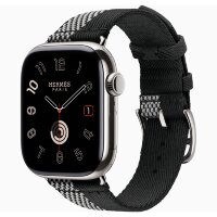 Apple Watch Hermes Series 11 42mm, клетчатый черно-белый ремешок из плетеного нейлона