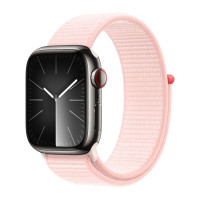 Apple Watch Series 9 45mm, Graphite Stainless Steel Case with Sport Loop - Light Pink