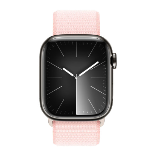 Apple Watch Series 9 45mm, Graphite Stainless Steel Case with Sport Loop - Light Pink