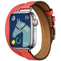 Apple Watch Hermes Series 12 42mm, двойной тонкий розовый кожаный ремешок