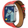 Apple Watch Hermes Series 12 42mm, двойной тонкий розовый кожаный ремешок