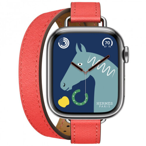 Apple Watch Hermes Series 12 42mm, двойной тонкий розовый кожаный ремешок