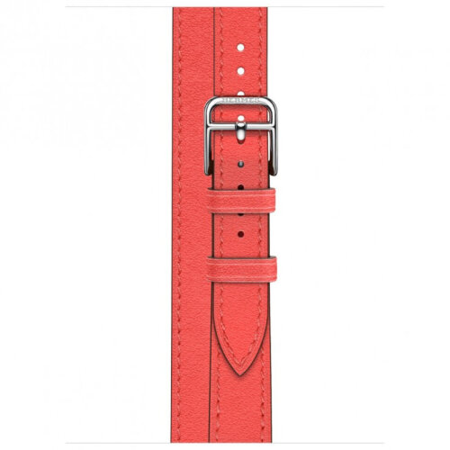 Apple Watch Hermes Series 12 42mm, двойной тонкий розовый кожаный ремешок