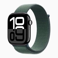 Apple Watch Series 10 46mm, Jet Black Aluminum Case with Sport Loop - Lake Green