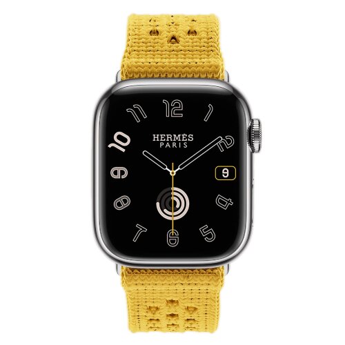 Apple Watch Hermes Series 10 42mm, ремешок из текстильного трикотажа желтого цвета