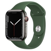 Apple Watch Series 7 45 мм, Стальные графитового цвета, спортивный ремешок «Кипрский зелёный»
